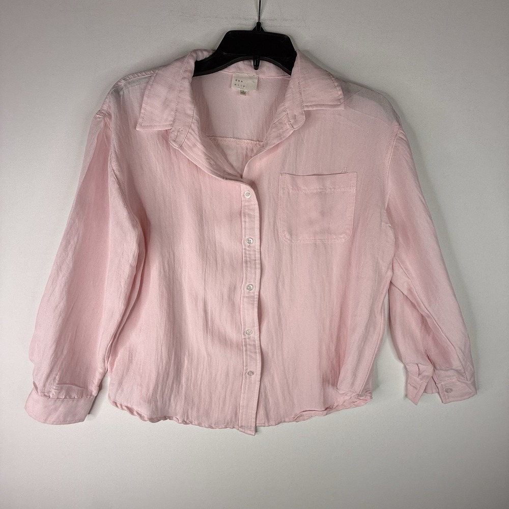 Dee Elly Small 100% Cotton Button Up Pink Collard Shirt